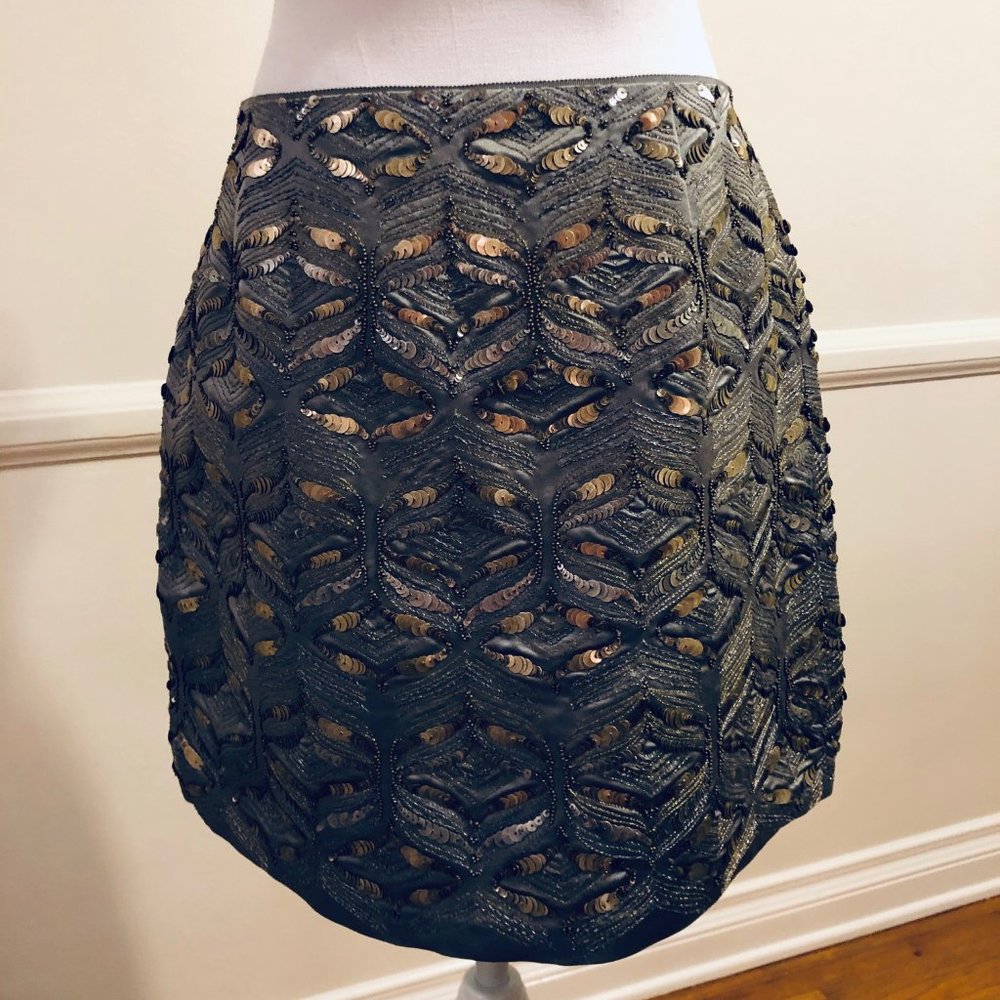 Elie Tahari Gray Silk Beaded A Line Mini Skirt 4